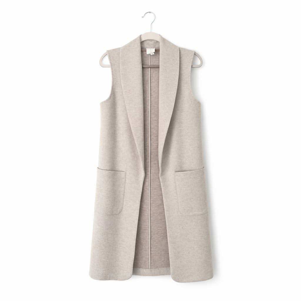 Joie Longline Vest Women Xs Oatmeal Heather Shawl Collar Open Front Pockets